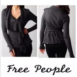 We the Free Free People “Ebb & Flow” black ruffle Zip up thumb holes jacket XS